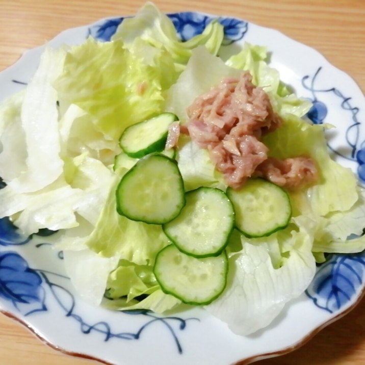 麺つゆで☆レタスとツナときゅうりのサラダ